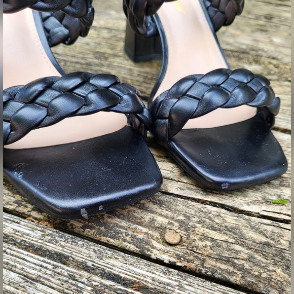 Braided Block Heel Sandals Strappy Black Size 7 - Picture 3 of 6
